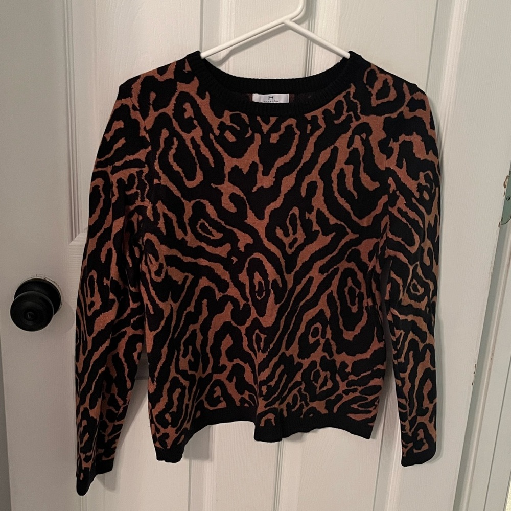 Halston Black and Brown Animal Print Sweater